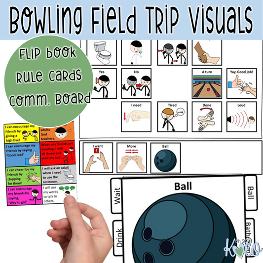 Bowling field trip or special olympics: flipboard, communication board, Rule set