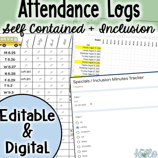 Editable Attendance Data Sheets - Self Contained + Inclusion
