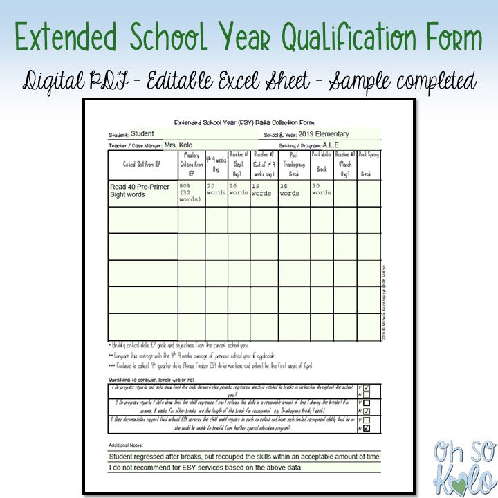 Extended School Year Qualification Form